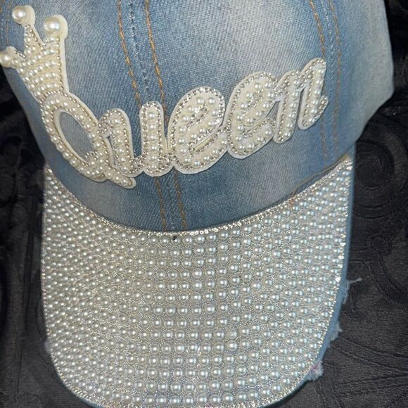 Queen Denim Cap with Pearl Accents - Picture 8 of 9